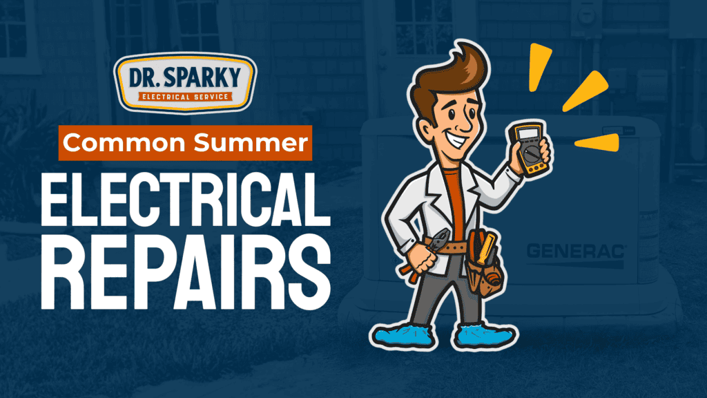 An electrician holding a multimeter, ready to perform summer electrical repairs at a Greensboro home.